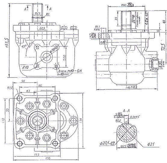 Рис.1. Чертеж насоса шестеренного НШ50В-3