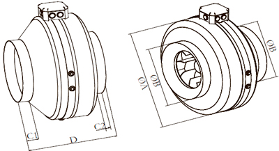 Рис.1. Габаритные размеры вентилятора канального для круглых каналов Канал-ВЕНТ